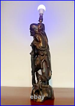 19th Century Japanese Carved root Figure Lamp