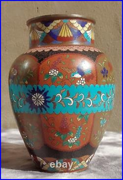 20th Century Pair Meiji Japanese Antique Cloisonne Enamel Baluster Vases 21.5 cm