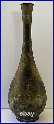 Antique 19th-20th Century Japanese Tear Drop Bronze Verdigris Vase Sculpture