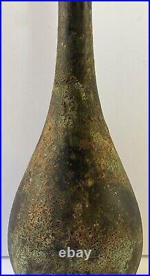 Antique 19th-20th Century Japanese Tear Drop Bronze Verdigris Vase Sculpture