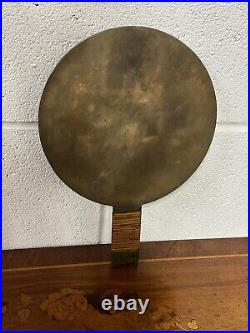 Antique 19th Century Japanese Bronze Kagami Hand Mirror Decorated with Cranes