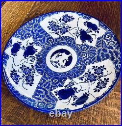 Antique 19th Century Japanese Imari Porcelain Plate Blue & White Flower Patterns