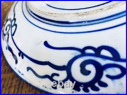 Antique 19th Century Japanese Imari Porcelain Plate Blue & White Flower Patterns