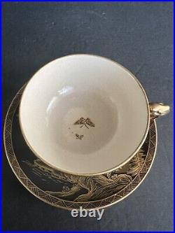 Antique 19th century Japanese Satsuma Hodota black & gold cup and saucer 2 set