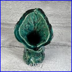 Antique Japanese Awaji Frog Vase With Snake Turquoise Glaze 19th Century