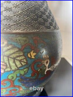 Antique Japanese Bronze Cloisonne Baluster Vase Meiji Period Early 20th Century