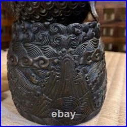 Japanese Bronze Flower Vase Kaki Ikebana Carp 16th century Antique