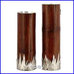 Mid Century Japanese Silvered Bronze Bamboo Vases